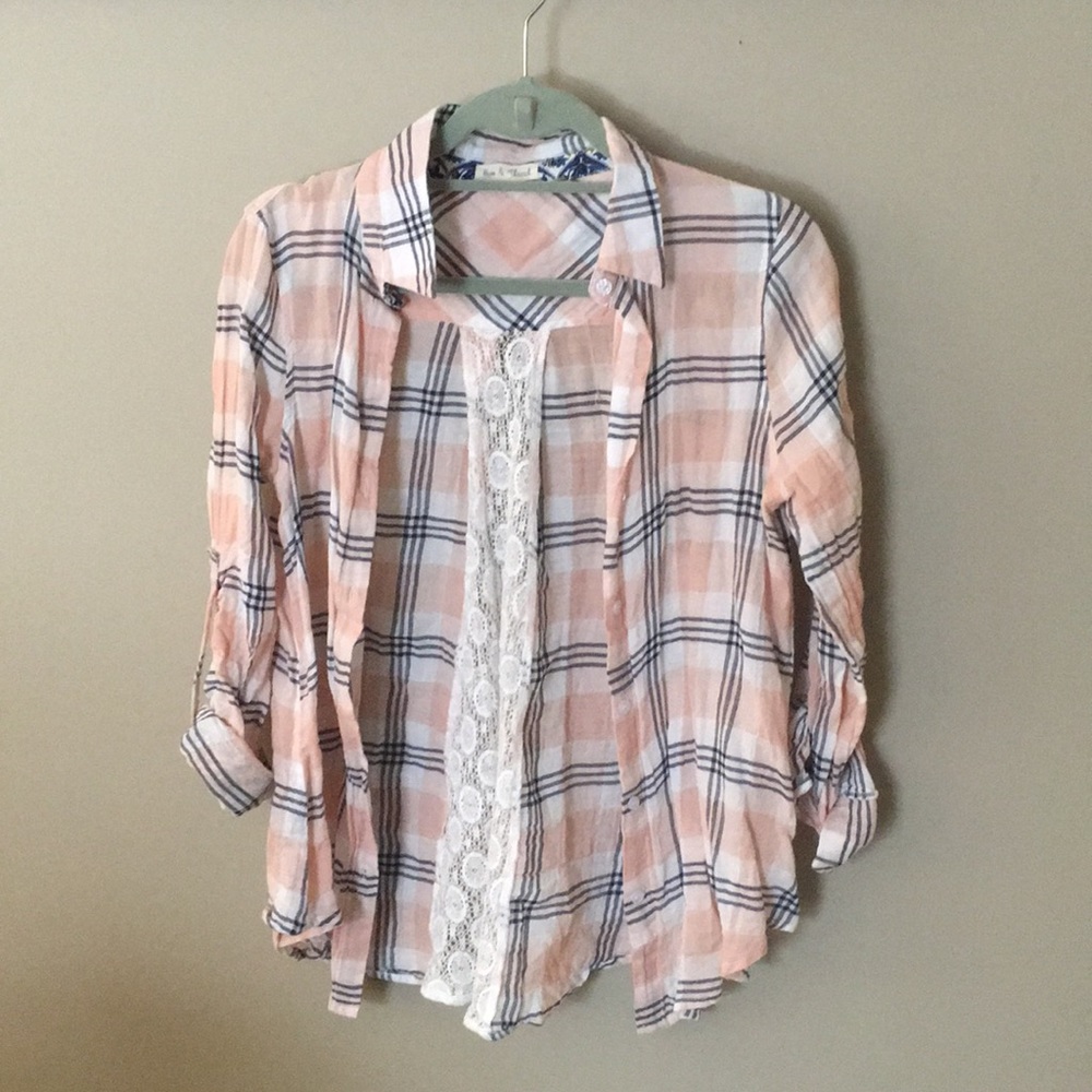 Plaid lace back shirt